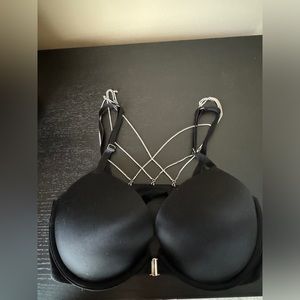NWT Victoria’s Secret Black Satin Bra with White rhinestone chains 34D